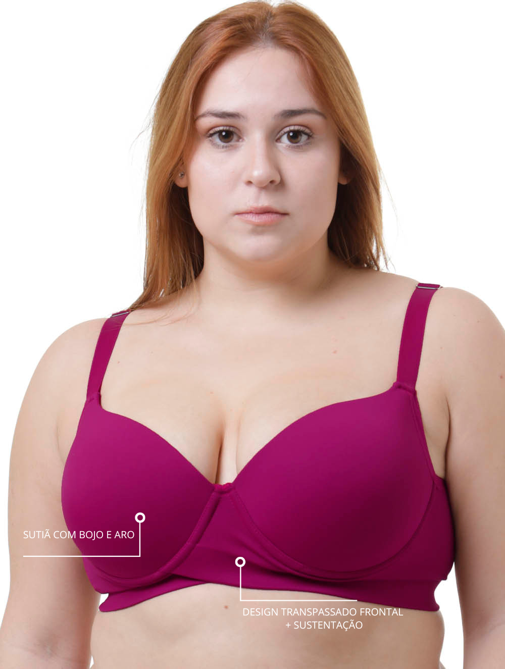 Sutiã Plus Size Tyn com Bojo e Aro Transpassado Rubi – Alças Largas e Sustentação Confortável
