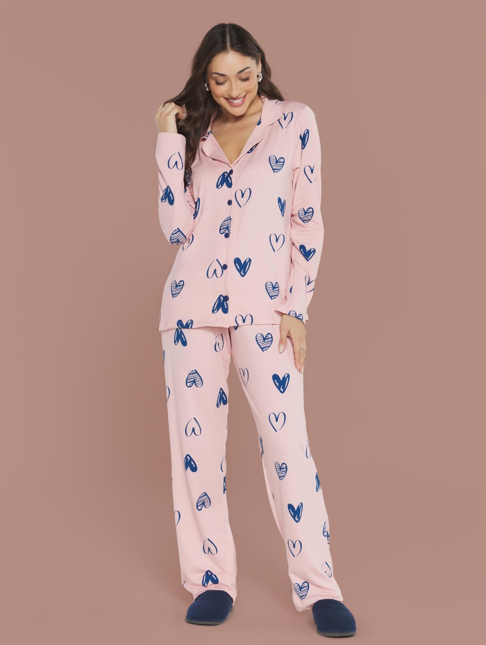 Pijama Camisaria Malha Peletizada Peluciada Amor