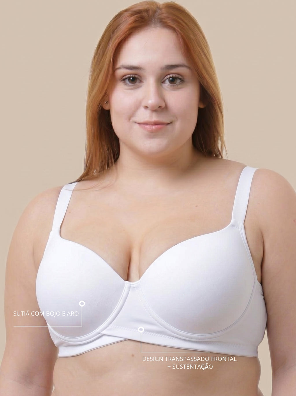 Sutiã Plus Size Tyn com Bojo e Aro Transpassado Branco