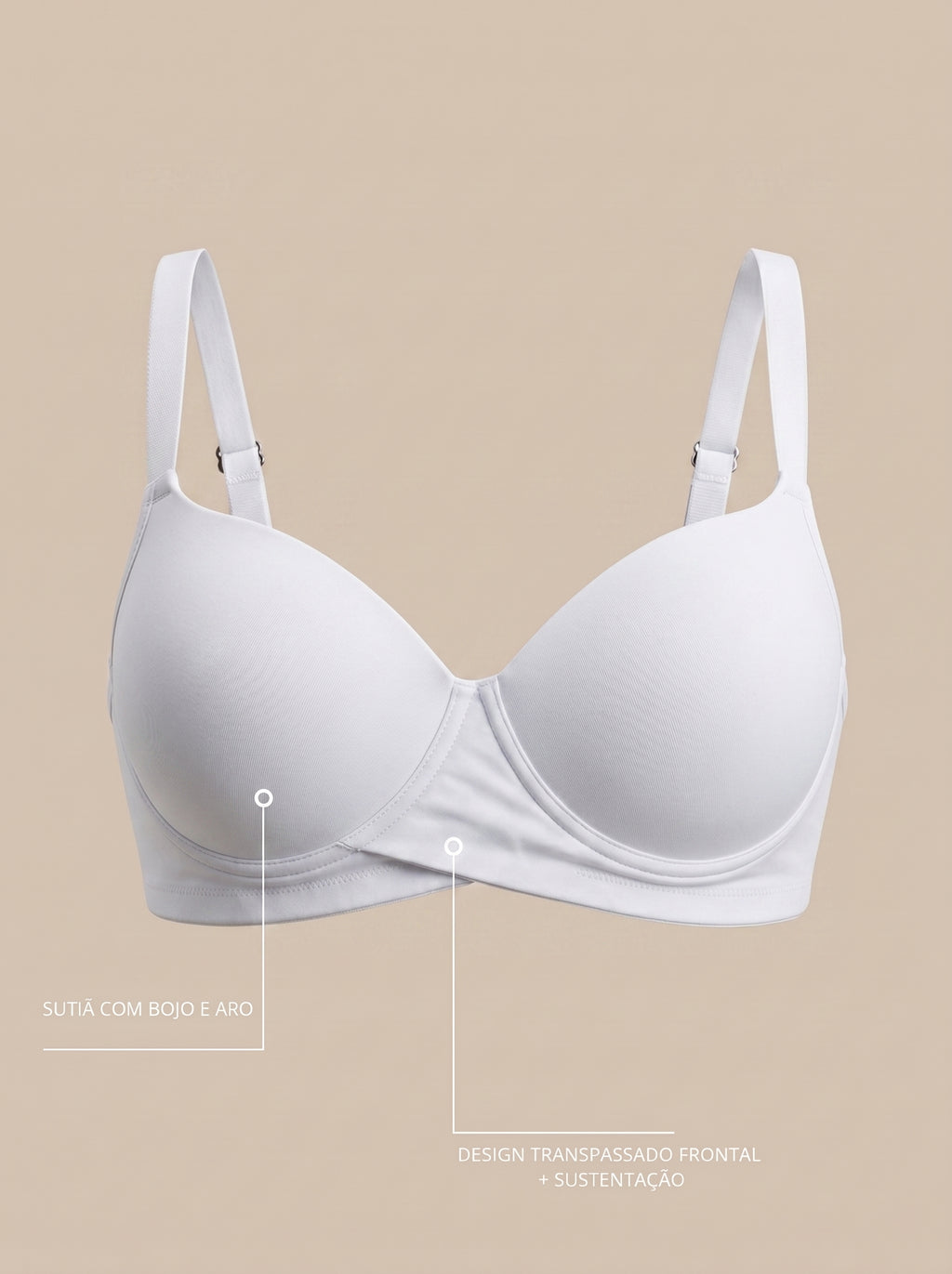 Sutiã Plus Size Tyn com Bojo e Aro Transpassado Branco