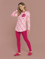 Pijama Malha Canelada Peletizada Legging Corações