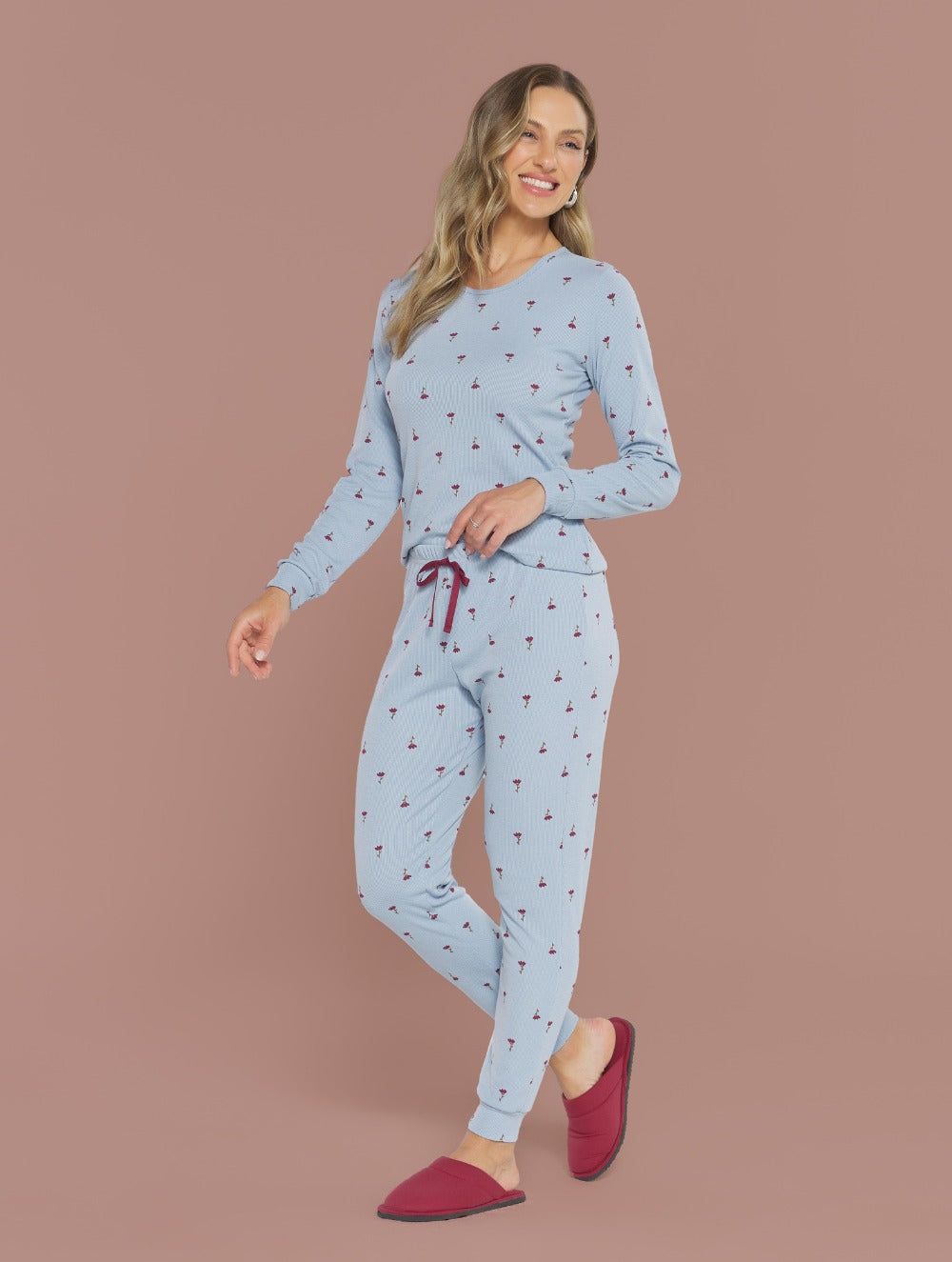 Pijama Ribana Canelada com Punho Jardim