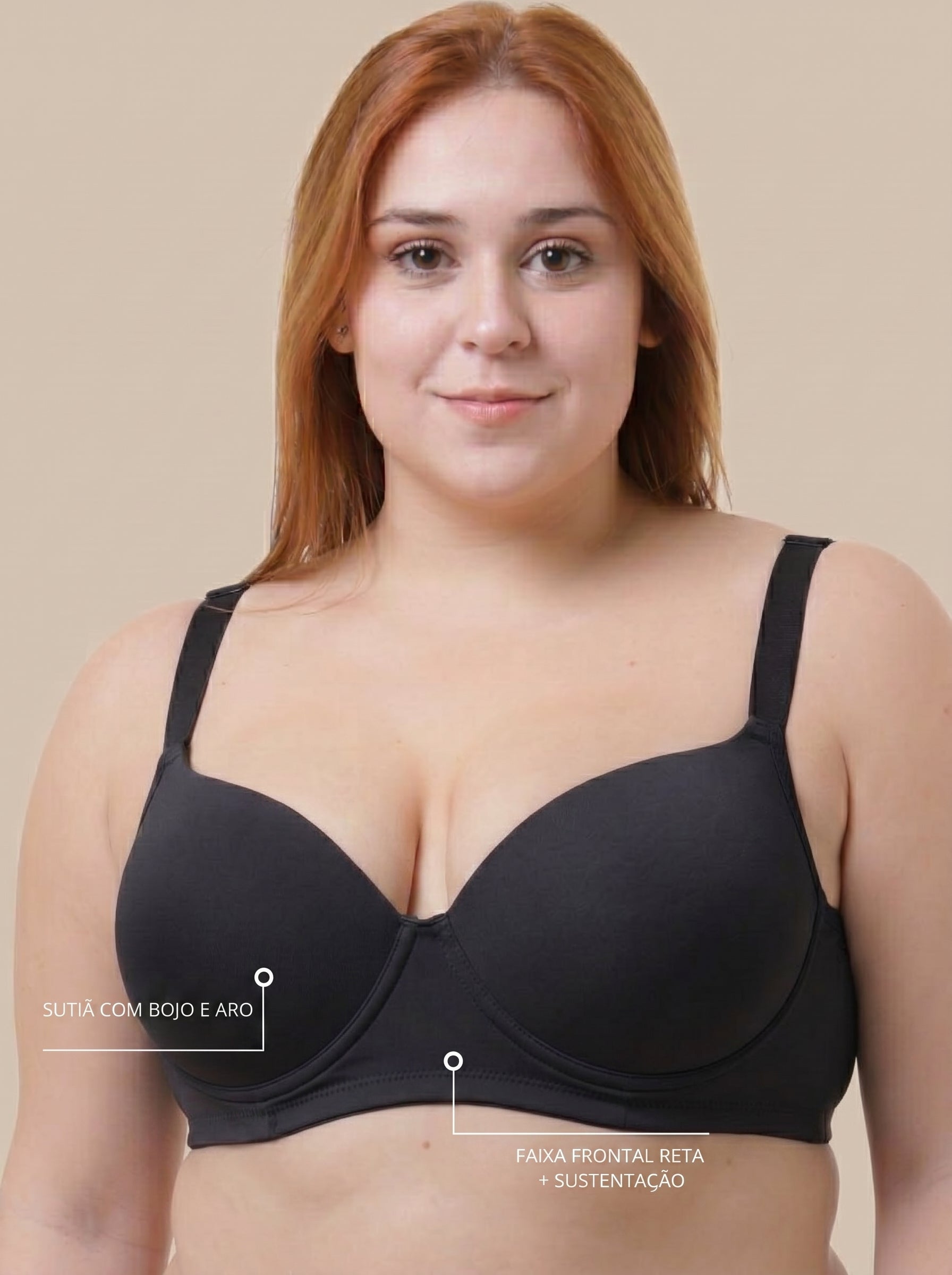 Sutiã Plus Size Tyn com Bojo e Aro Base reta