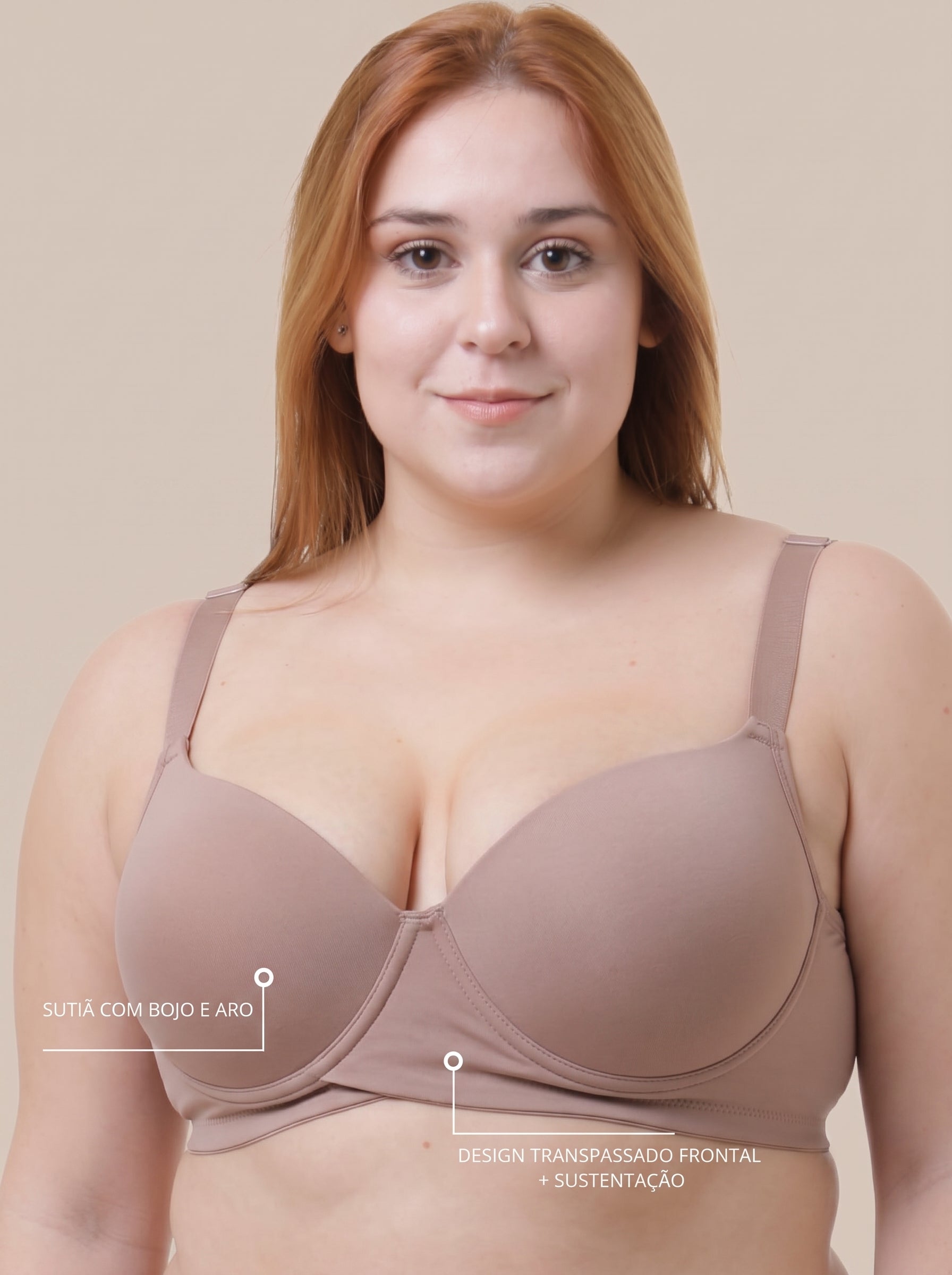 Sutiã Plus Size Tyn com Bojo e Aro Transpassado Branco