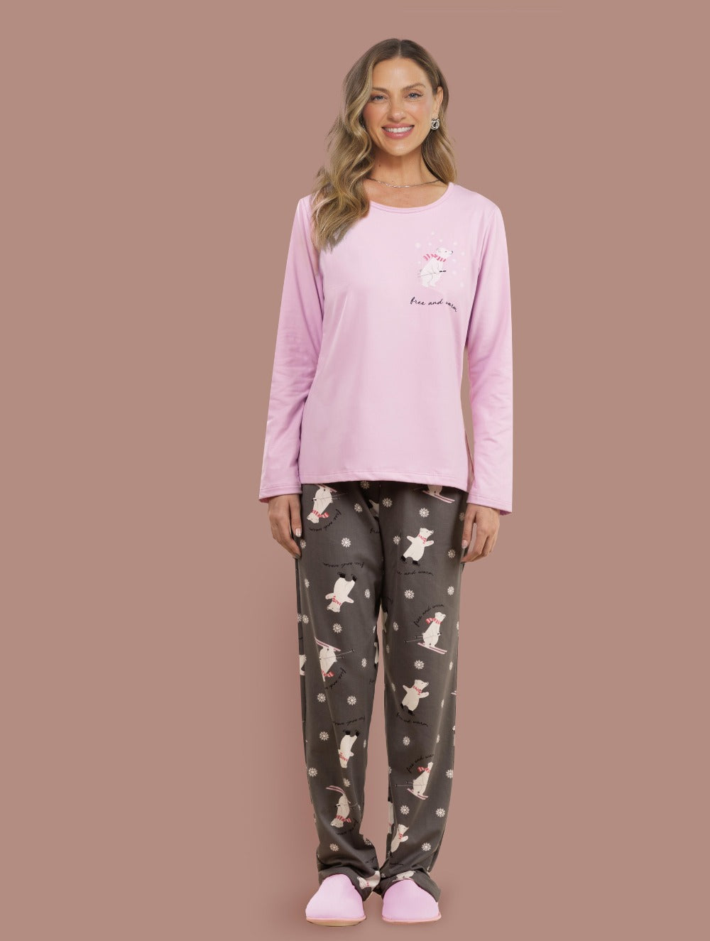 Pijama em malha Peletizada Peluciada Urso Polar